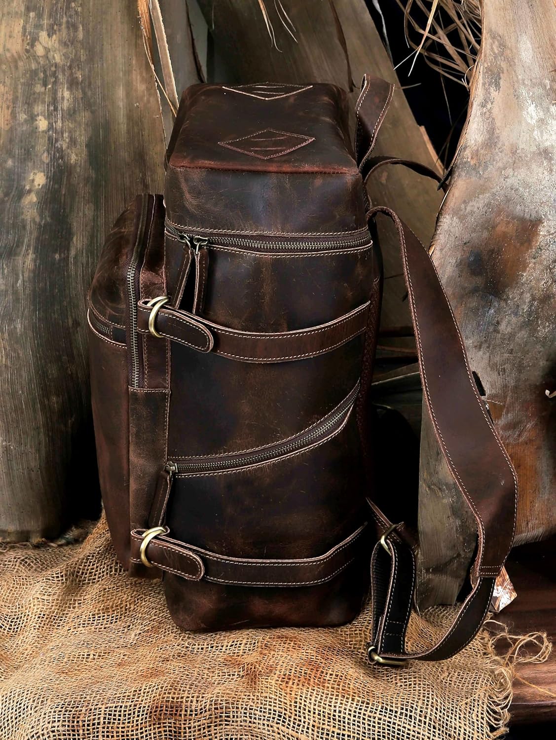 HLC Leather Brown Backpack For Men 17 Inch Genuine Laptop Backpack For Women Men Genuine Leather