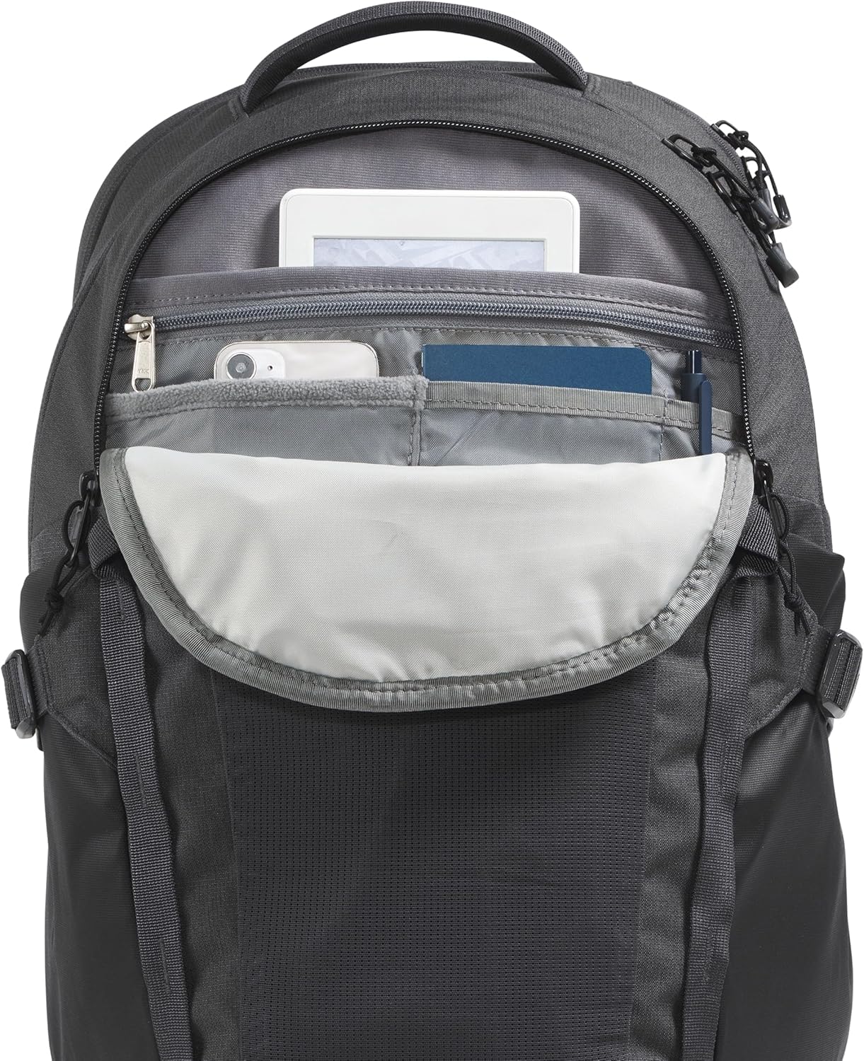 The North Face Recon Everyday Laptop Backpack | Daypack with Water Repellent Finish, 16" Laptop Sleeve, 2 Water Bottle Pockets, Asphalt Grey Light Heather/TNF Black-NPF, One Size