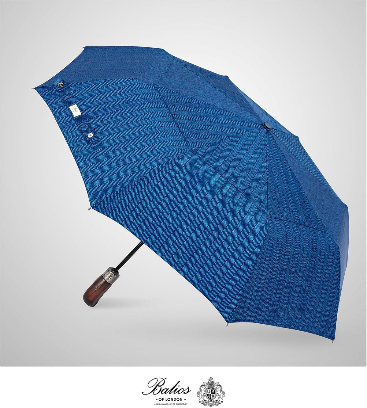 Balios Travel Folding Umbrella with Real Wood Handle Auto Open Close Vented Windproof Canopy