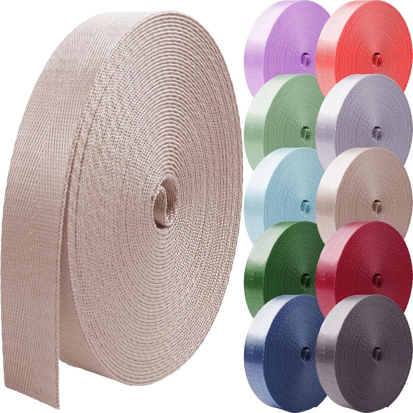 Nylon Webbing 1 inch 1.5 inch 2 inch Nylon Strap Backpack Straps Belt, 10 25 50 3.3 Yards Webbing