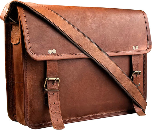 RUSTIC TOWN Leather Messenger Bag for Men Women - Full Grain Leather Laptop Satchel Office Shoulder Bag