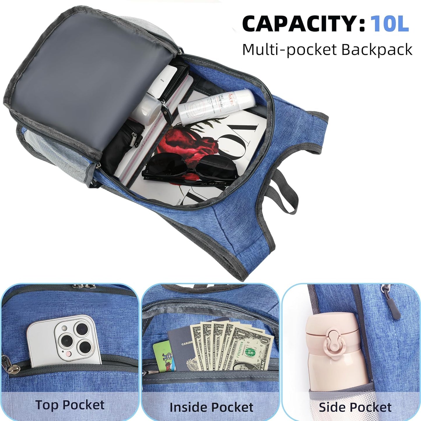 Hiking Backpack 10L Small Travel Lightweight Daypack Foldable Hiking Packable Camping Hiking