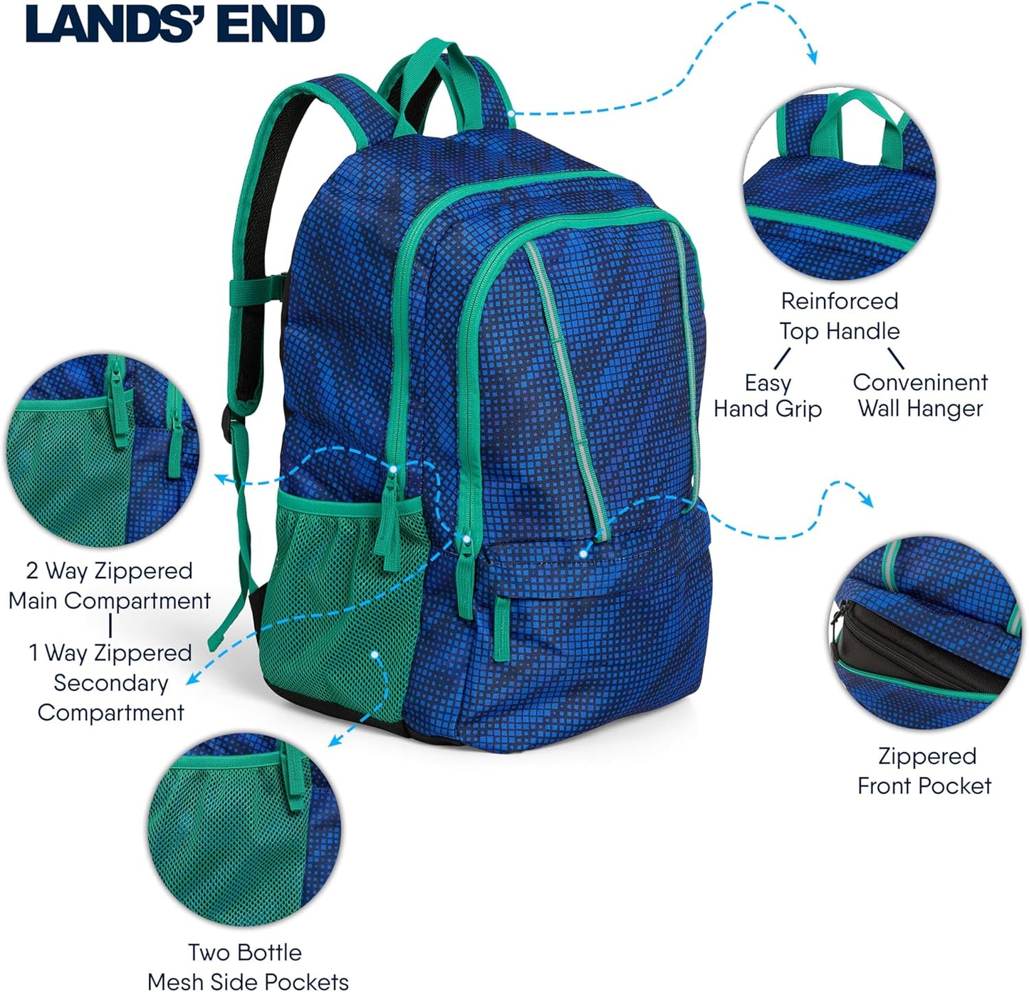 Lands' End Unisex Kids Large ClassMate Lightweight Durable Elementary School Backpack, Nicci