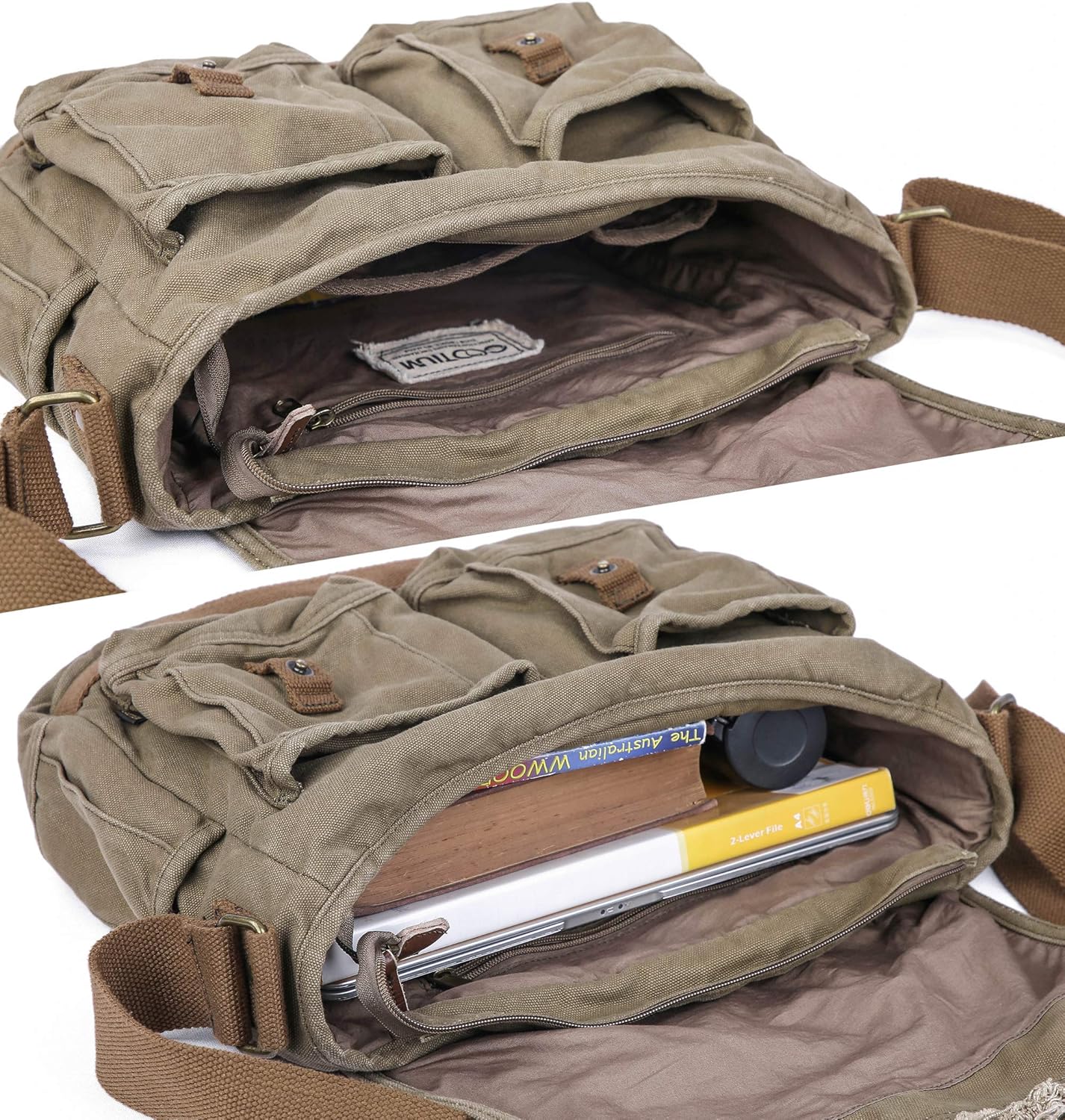 GOOTIUM Canvas Messenger Bag - Vintage Shoulder Bag Frayed Style Boho Purse