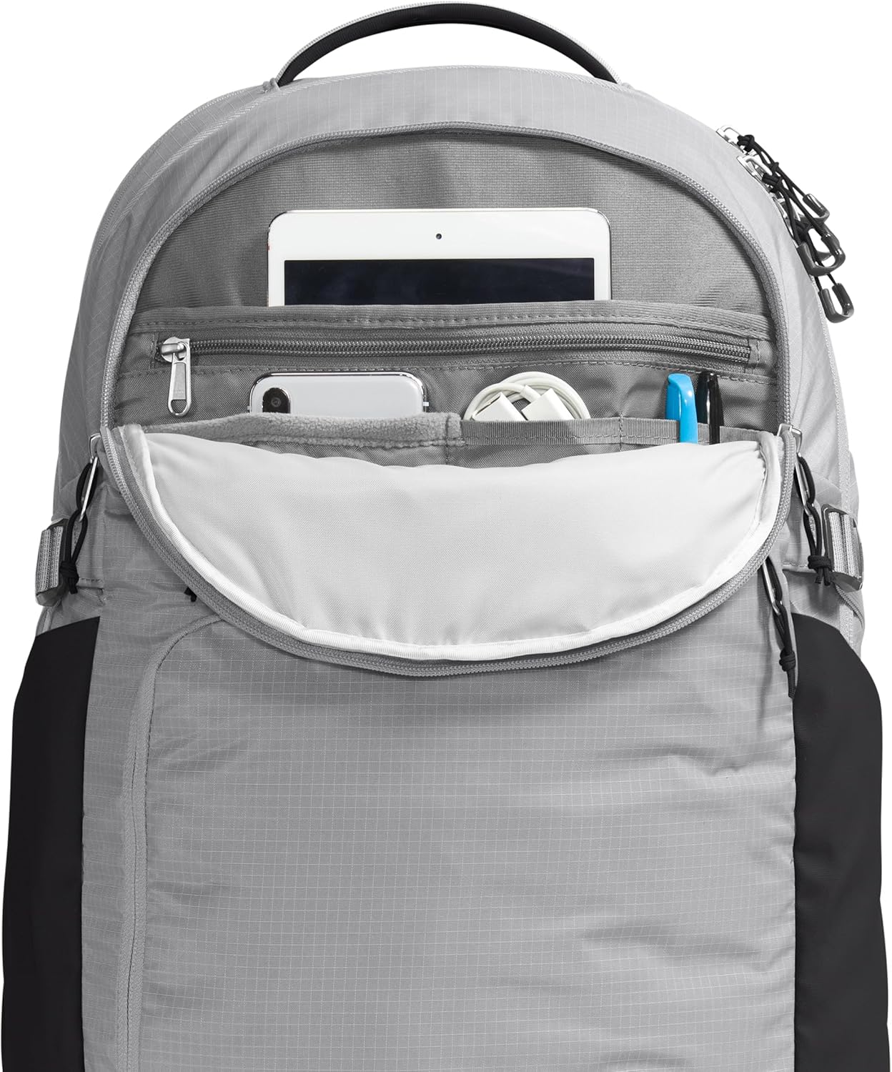 The North Face Router Everyday Laptop Backpack | Daypack with Water Repellent Finish, 17" Laptop Sleeve, Reflective Details, Meld Grey/TNF Black-NPF, One Size