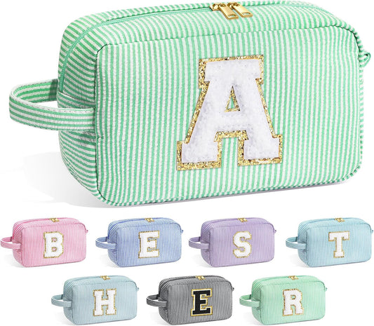 YOOLIFE Valentines Day Gifts - Valentines Day Gifts for Her, Personalized Birthday Gifts for Women Her Mom Girlfriend Wife Best Friend Teacher Sister Daughter, Monogram Initial Green Makeup Bag A