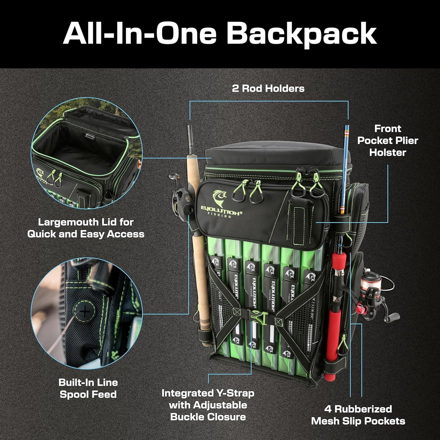 Evolution Fishing Drift Series Tackle Backpack – 3600, Outdoor Rucksack w/ 6 Fishing Tackle Trays, Heavy Duty