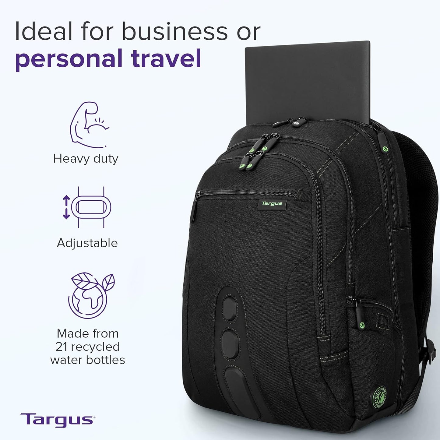 Targus Spruce EcoSmart Travel Laptop Backpack for 17 inch Laptops, TSA-Friendly Carry On Backpack