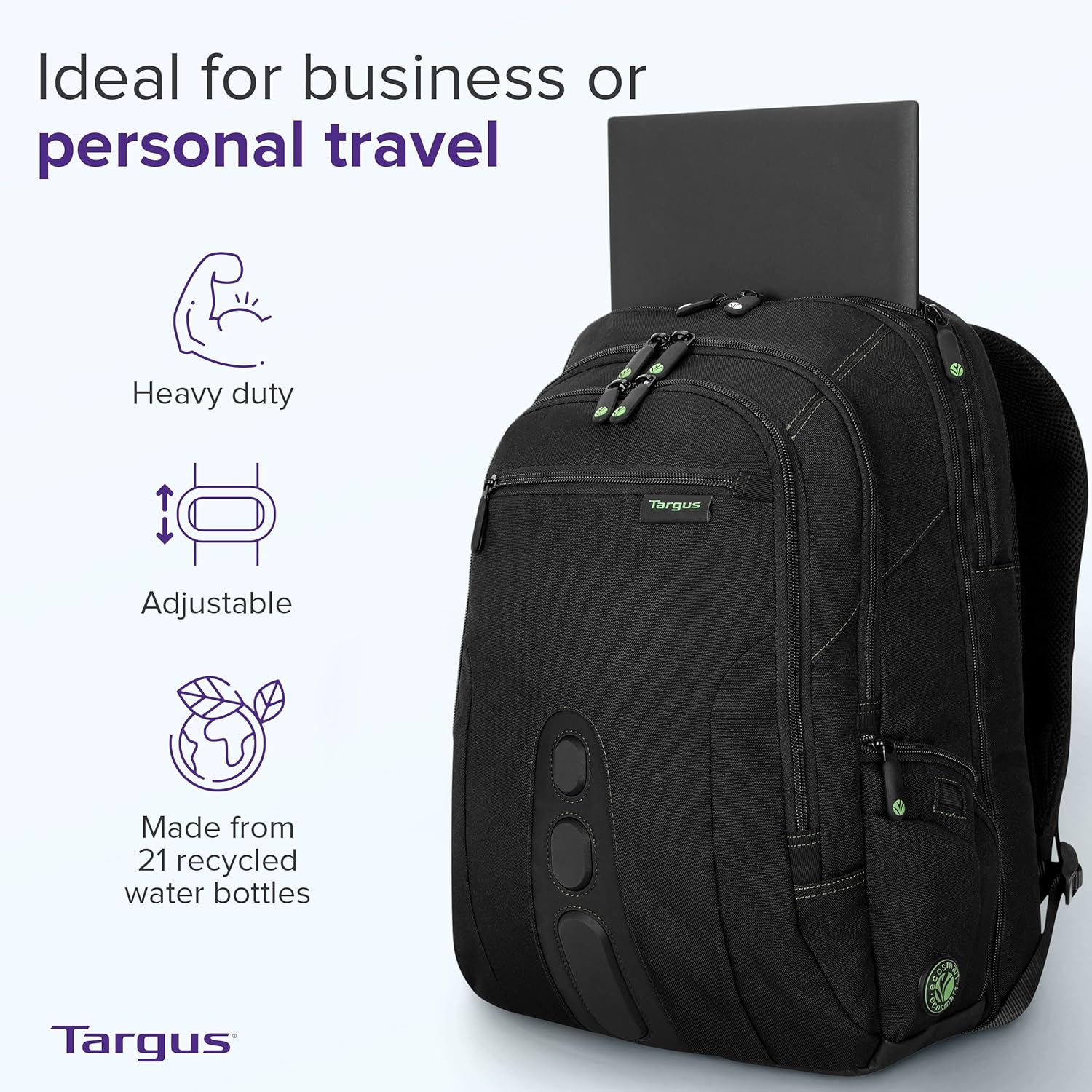 Targus Spruce EcoSmart Travel Laptop Backpack for 17 inch Laptops, TSA-Friendly Carry On Backpack