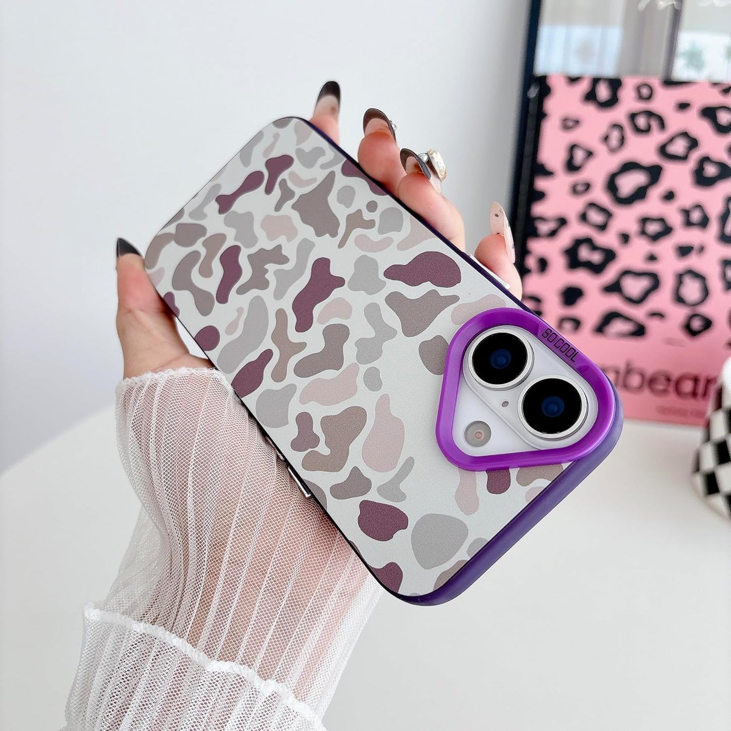 for iPhone 17 Case, Vintage Camo Pattern Design for Men Boys Teens, Cool Camouflage Shockproof Protective Cover for Girls Women - Purple