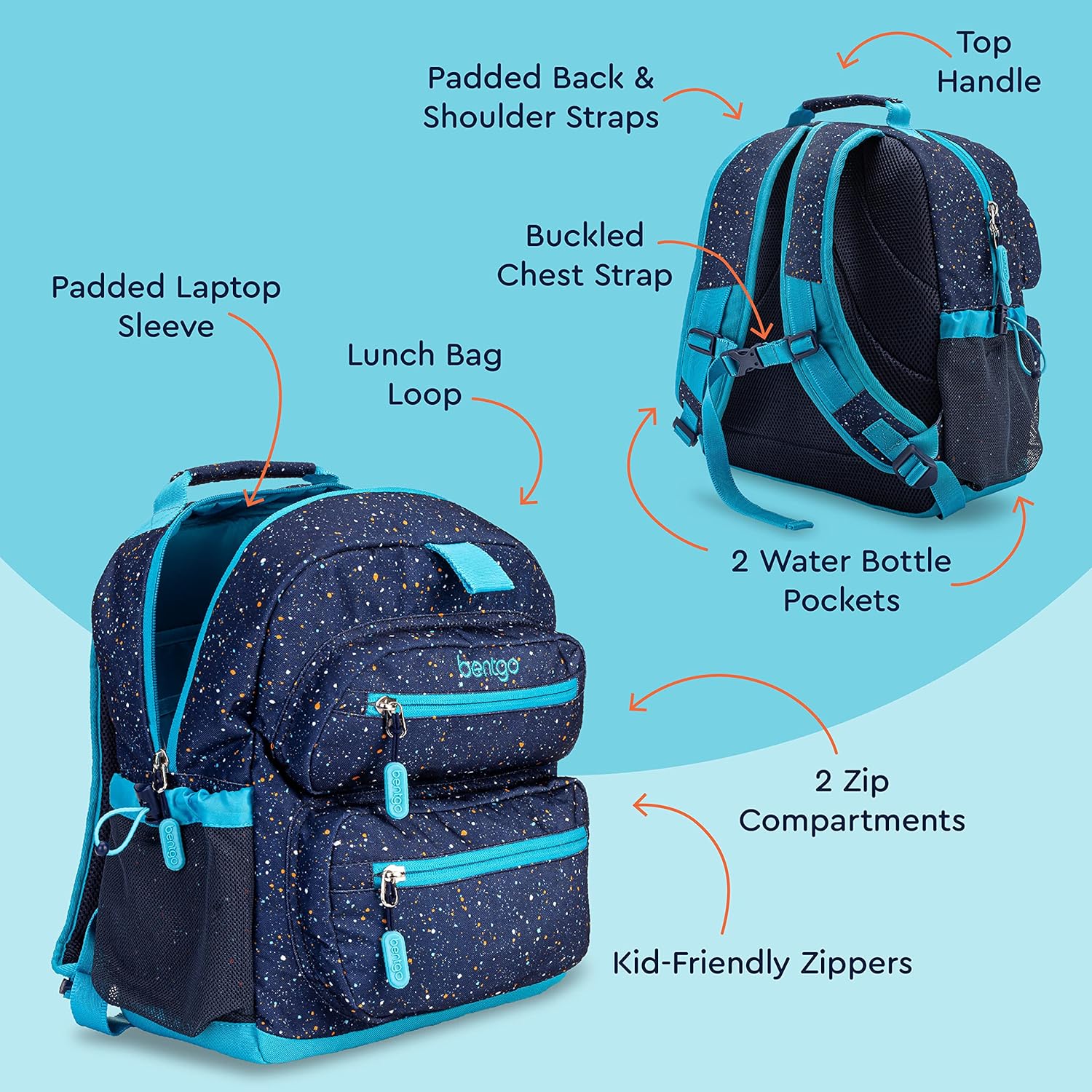 Bentgo Kids Confetti Backpack - Lightweight 14” Backpack for School, Travel & Daycare, Ideal for