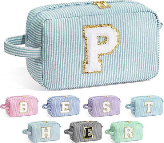 YOOLIFE Initial Makeup Bag - Personalized Monogram Cute Makeup Bags, Girls Toiletry Bag Pouch, Make Up Case for Women Her Best Friend Friendship Sister Teacher, Birthday Gifts for Women P