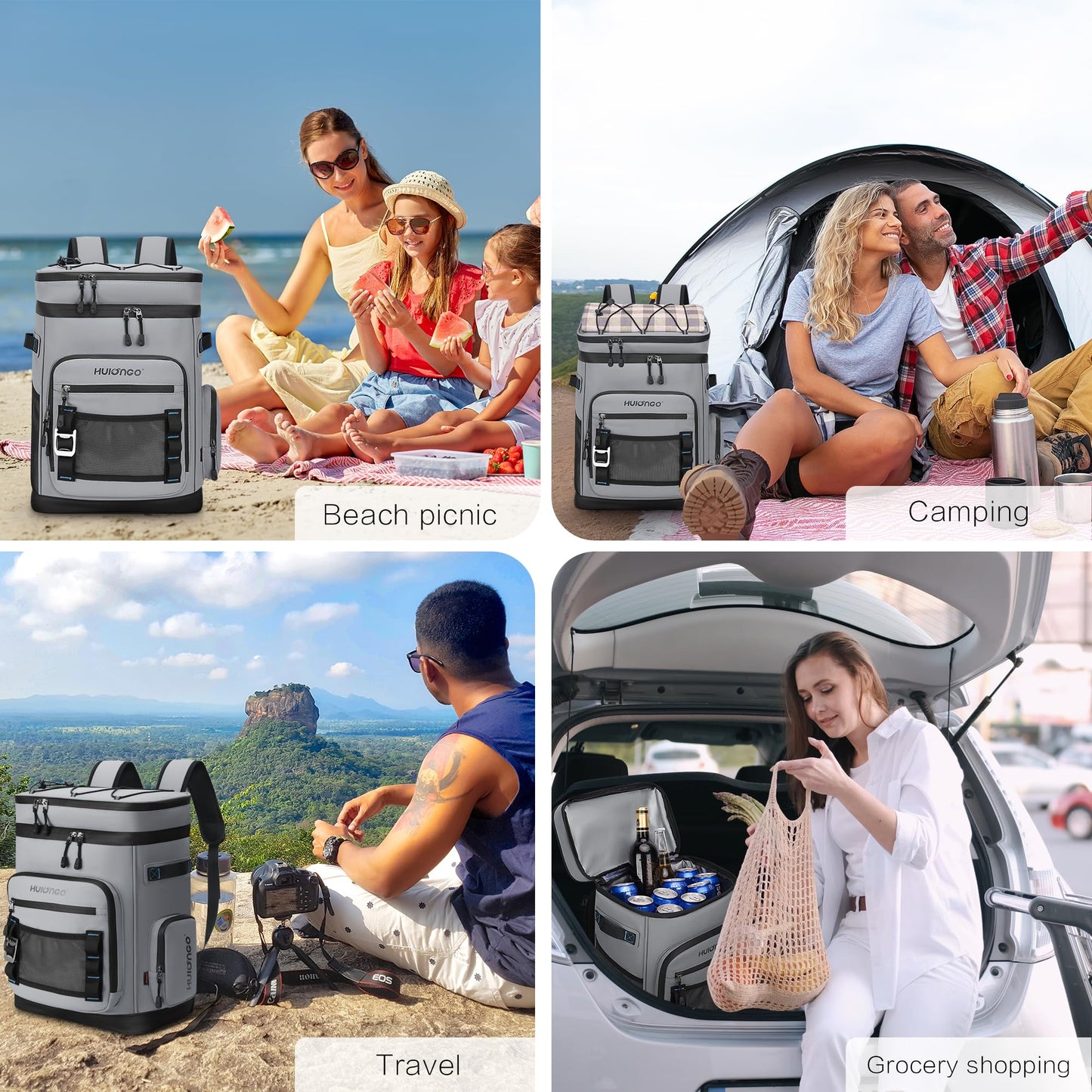 Hulongo Large Waterproof Insulated Cooler Backpack, 30L, 48Cans, Gray