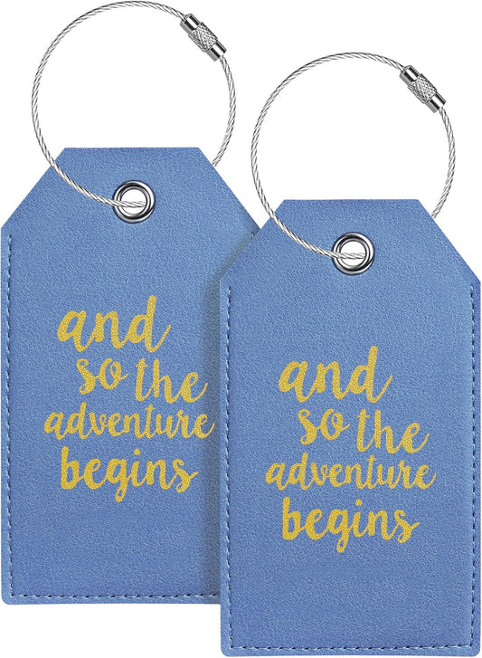 Luggage Tag & Initial Baggage Tags for Suitcases Leather Bag Tags for Backpacks Handbag School Instrument with Name ID Label Travel Essentials, Unique Fun Blue Personalized Luggage Tags 2 Pack