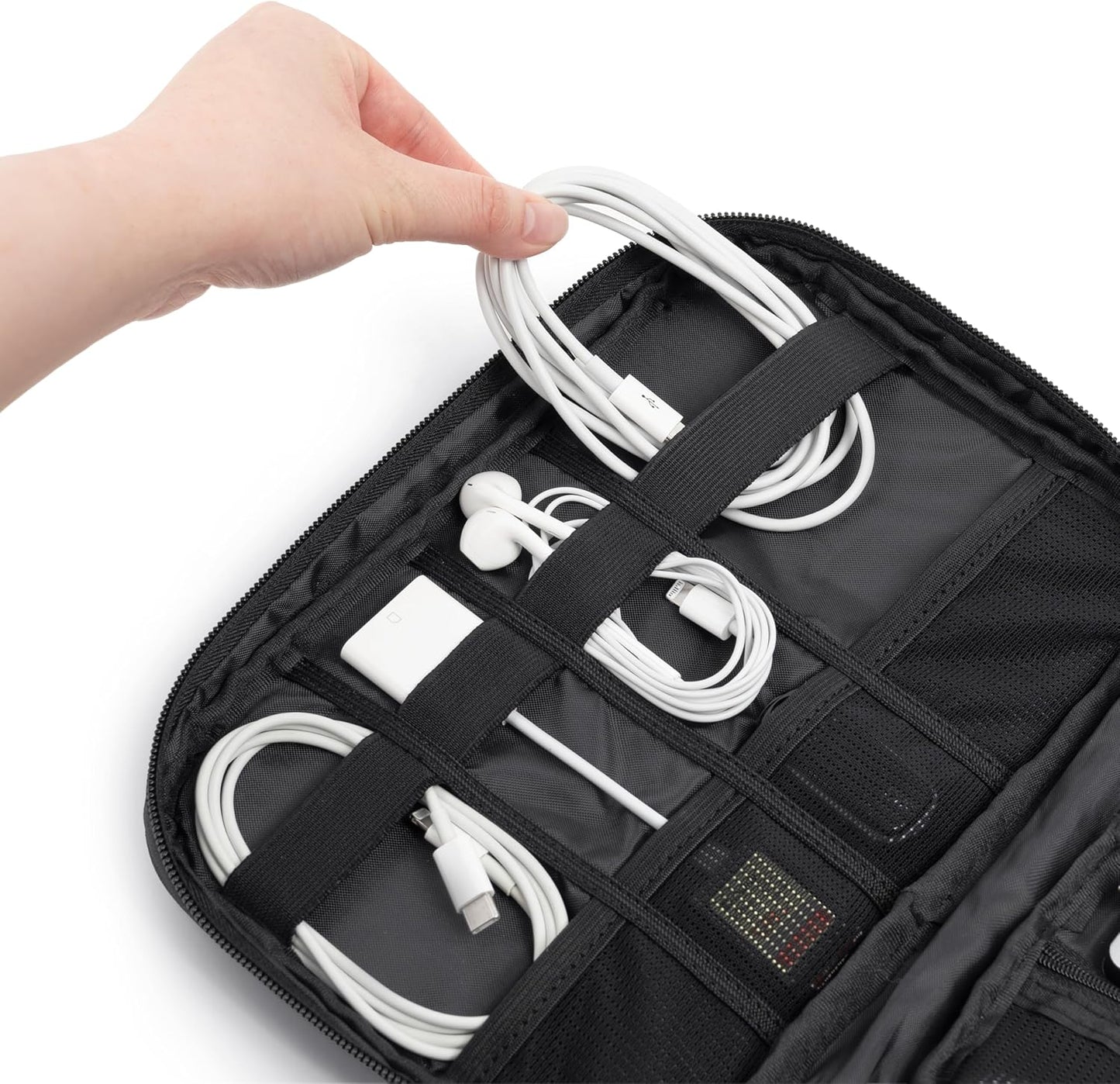 PAVILIA Travel Cord Organizer, Electronic Organizer Travel Case, Tech Organizer Travel Case, Cable Organizer Travel Storage, Small Charger Cord Bag Pouch, Travel Accessories Tech Gifts for Men, Black