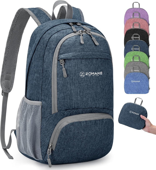 ZOMAKE Ultra Lightweight Packable Backpack 20L,Small Foldable Backpacks Hiking Water Resistant Collapsible Daypack for Women Men(Navy Blue-A2)