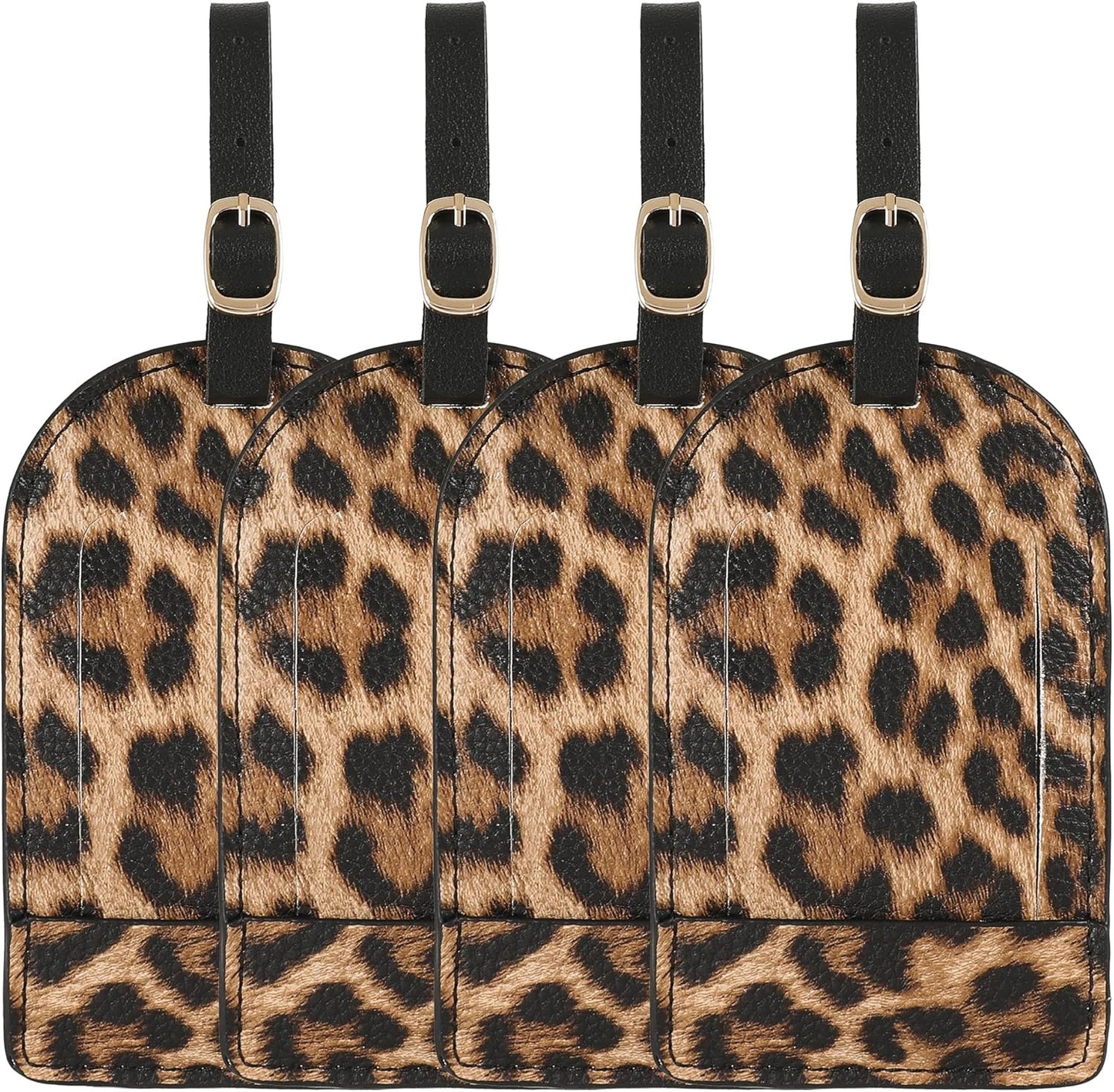 Vegan Leather Luggage Tags for Suitcase Tag Set Privacy Protection with Identifie Name Lable ID Card Baggage tag for Men Women Travel Accessories, 2/4 Pack (LT06-Leopard*4)