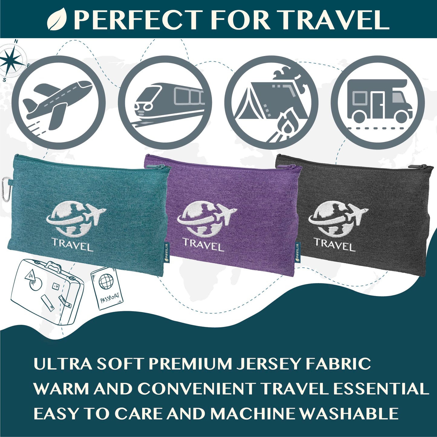 PAVILIA Travel Blanket Airplane Compact with Bag, Small Travel Pillow Blanket Long Flights