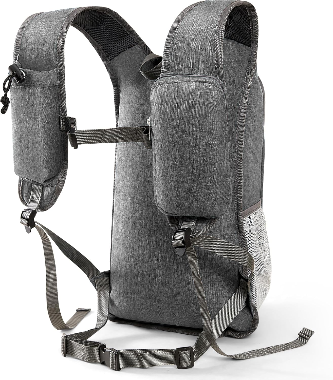 Small Hiking Backpack with Detachable Front Phone Holder, Foldable Packable Back pack with Chest and Waist Strap, Lightweight Daypack for Women Men (Gray, 15L)
