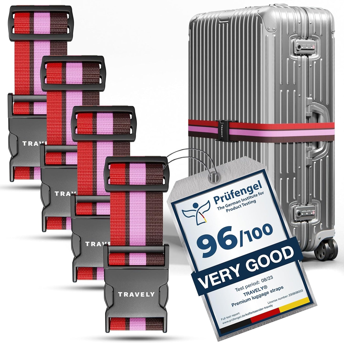 Travely® Premium Luggage Strap - Especially Eye-catching and Safe - Includes 2 Name Tags - Luggage Strap Ideal Over Cross - [Set of 4] - Colourful