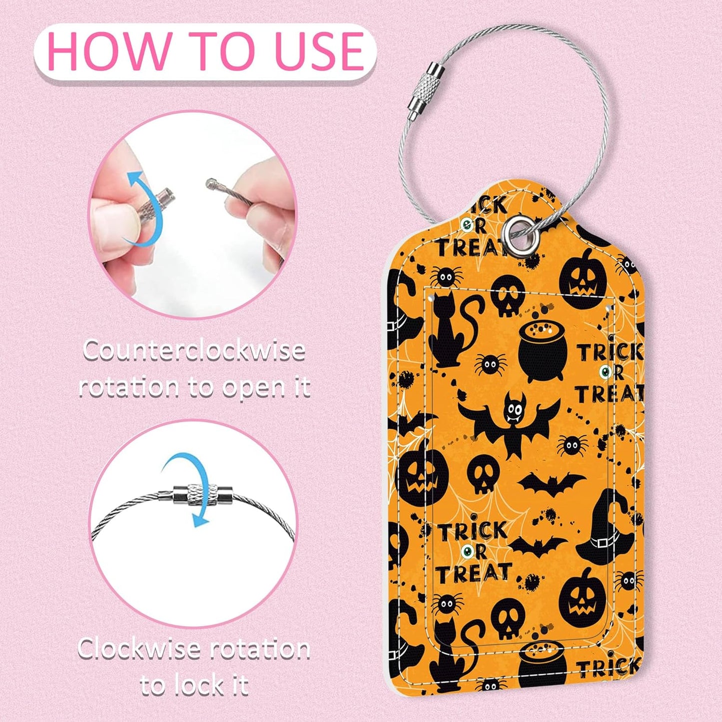 2 Pack Halloween Pumpkin Luggage Tag for Suitcase,Halloween PU Leather Suitcase Tags Identifiers with Privacy Name Address Labels and Steel Loop for Women Men Travel