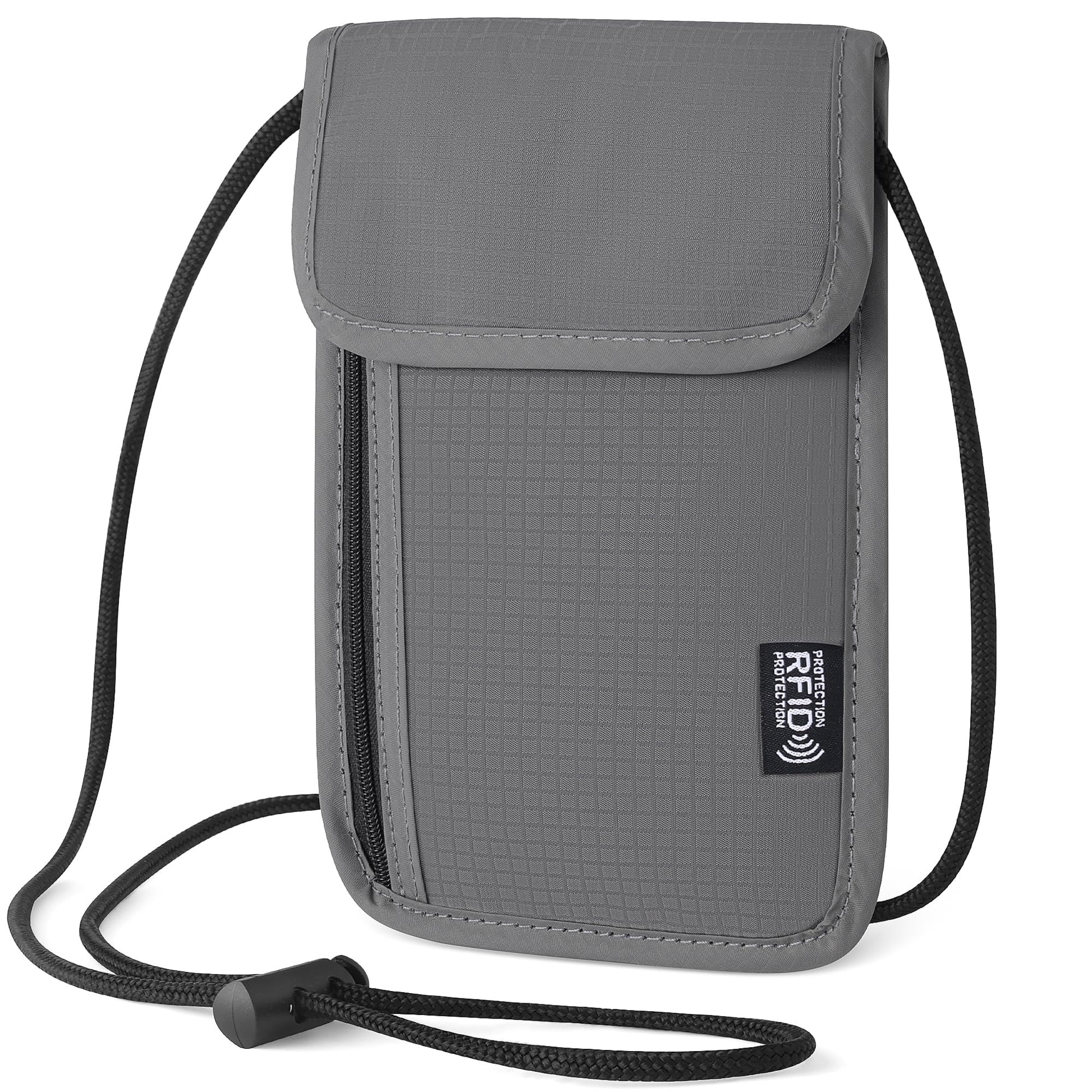 Likesing 5.5" L x 7.9" W Travel Neck Wallet, RFID Passport Holder (Grey)