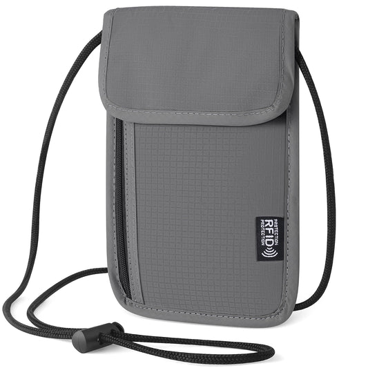 Likesing 5.5" L x 7.9" W Travel Neck Wallet, RFID Passport Holder (Grey)