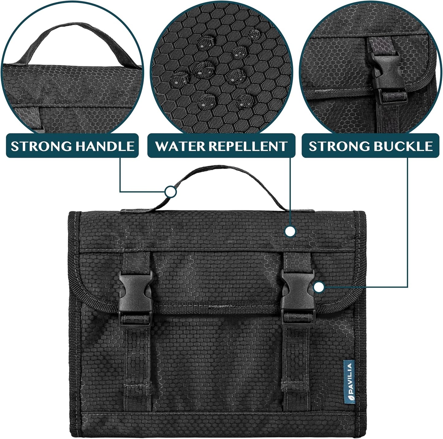 PAVILIA Travel Hanging Toiletry Bag for Women Men, Large Capacity Makeup Bag Kit, Waterproof