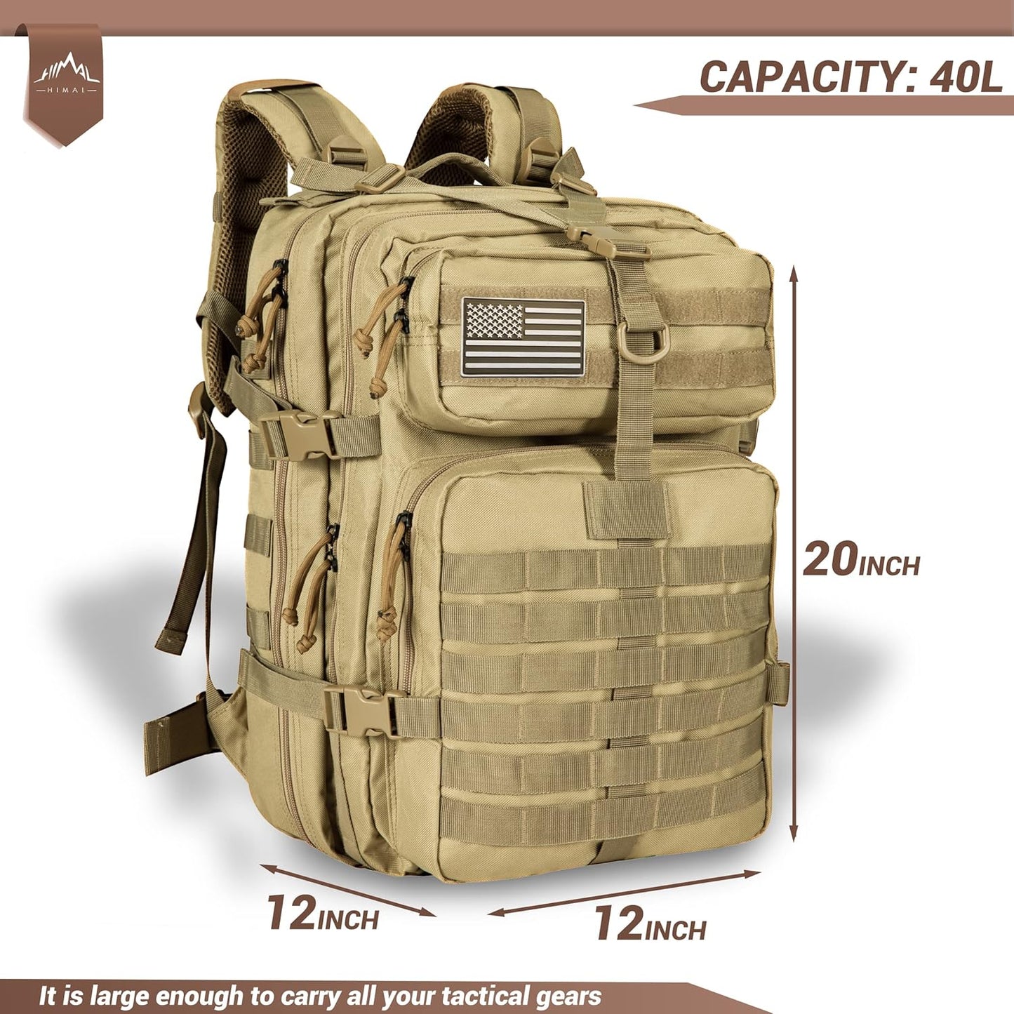 Himal Military Tactical Backpack - Large Army 3 Day Assault Pack Molle Bag Rucksack,40L