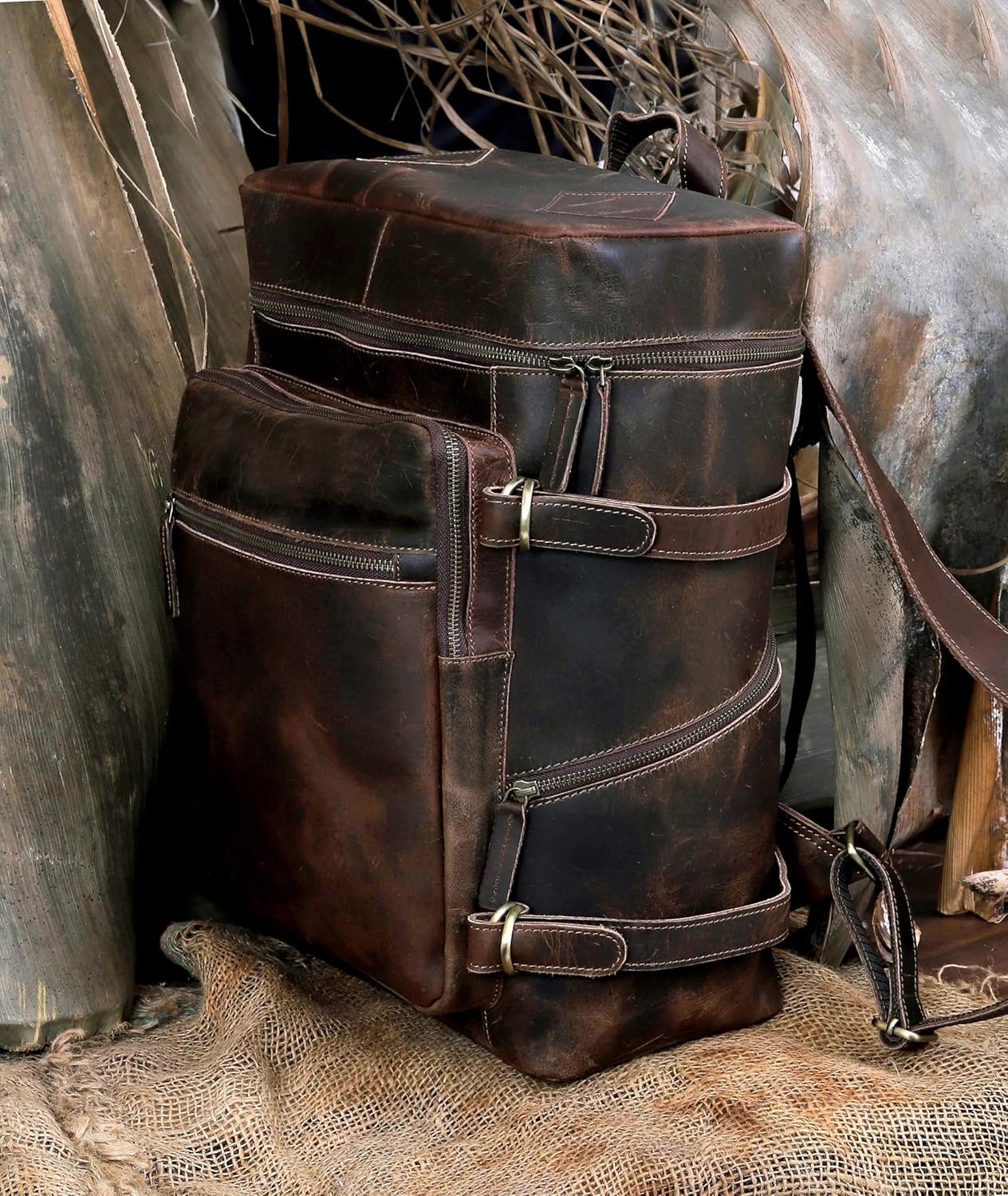 HLC Leather Brown Backpack For Men 17 Inch Genuine Laptop Backpack For Women Men Genuine Leather