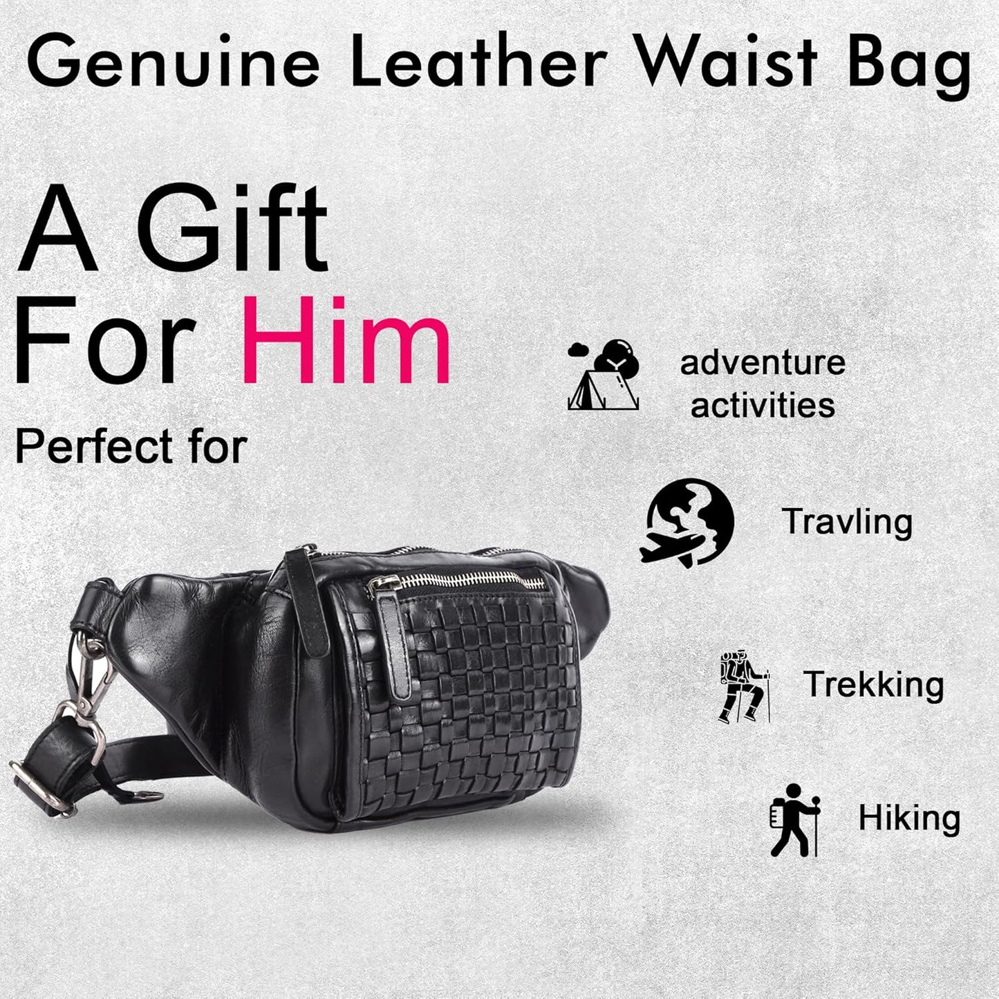 Genuine Leather Waist Bag Unisex, Waist Bag for Travel Trendy Casual Travelling Essentials Kept Bag Stylish, Durable, and Secure Travel Companion(VL-094-BLACK)