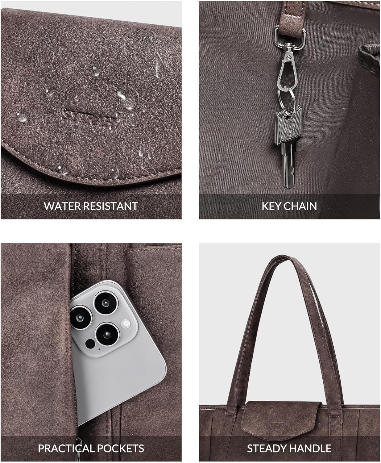 Laptop Bag for Women Designer Leather Laptop Backpack Purse, 16 inch Computer Tote Bags for Work Travel with Satchel Purse Coffee