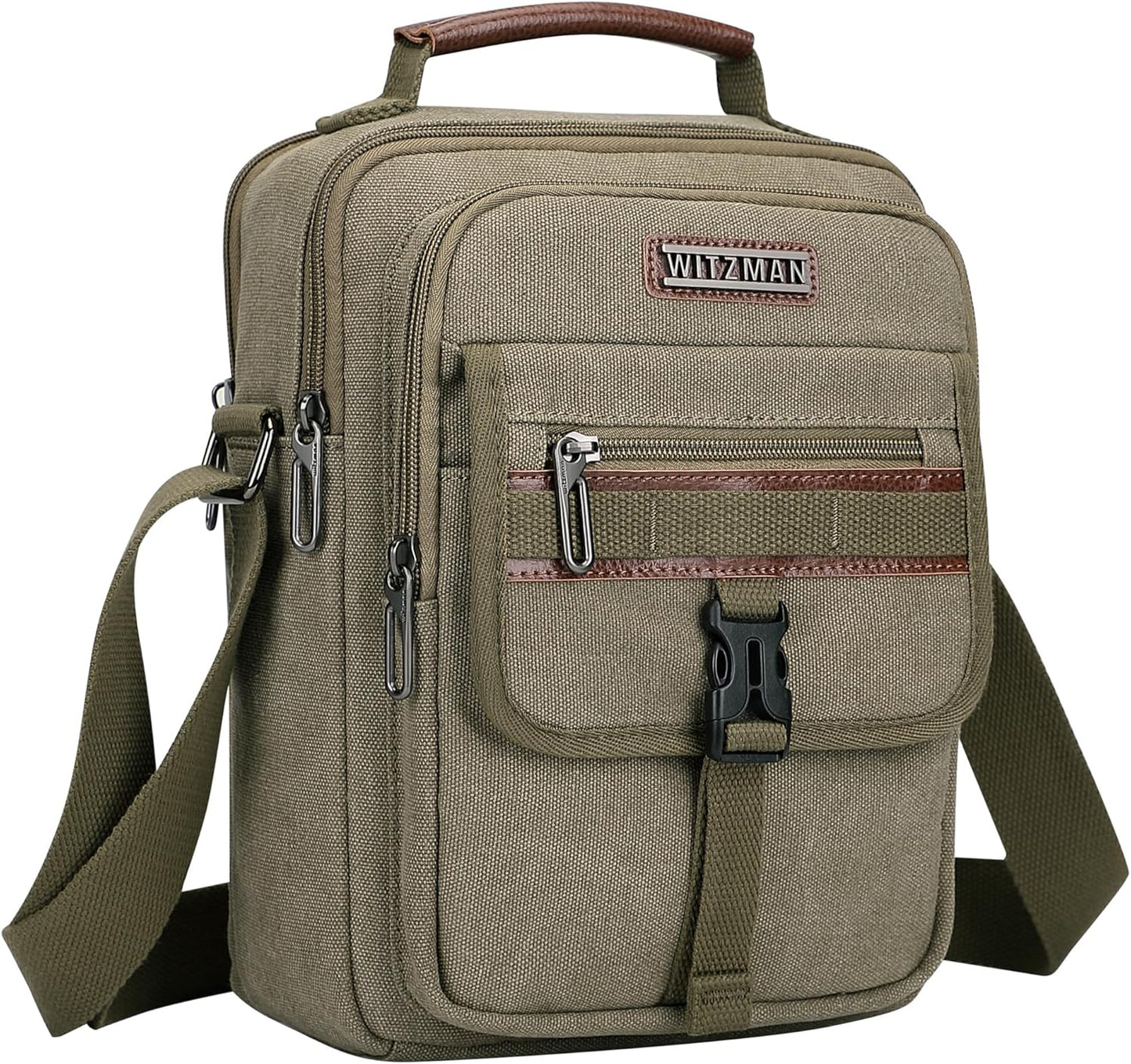 WITZMAN Crossbody Bag for Men Canvas Messenger Bags Vintage Man Purse Small Casual Shoulder Bag for Work Traveling