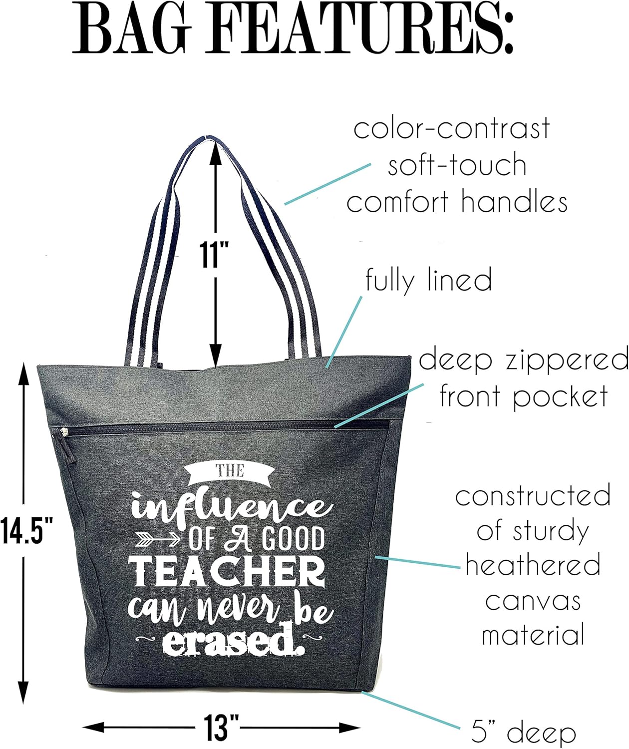Brooke & Jess Designs Teacher Tote Bag for Work - Teacher Handbag Gifts for Women, Teacher Bag Best Teacher Appreciation Gift