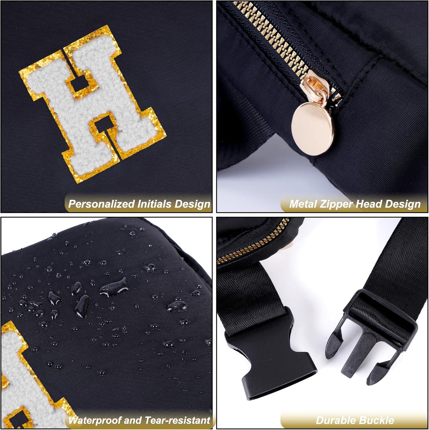 Father's Day Gift: Personalized Crossbody Bag - Initial White H, Black