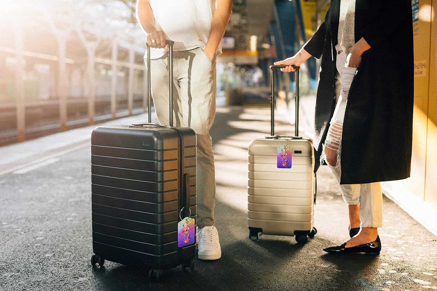 Purple Music 2 Pcs Luggage Tags, Suitcases & Travel Bag Tag Privacy Cover ID Name Label with