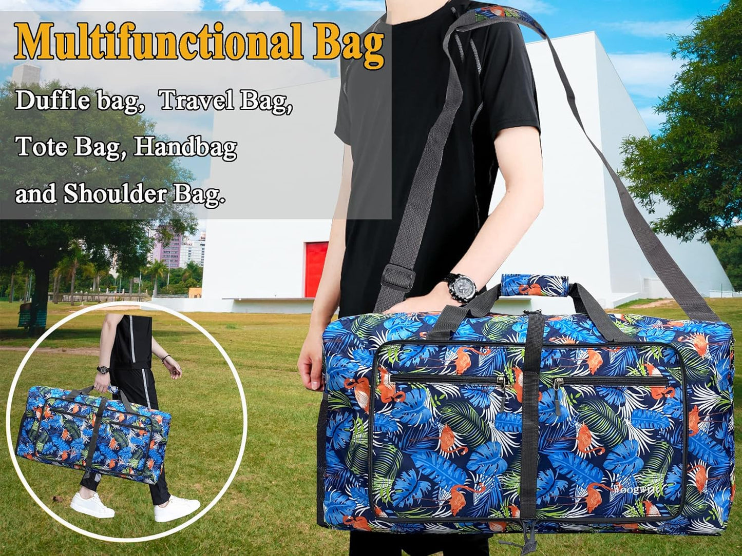 Woogwin Travel Duffel Bag Large Foldable Waterproof Overnight Bag for Beach Swim Bags Pool Sports