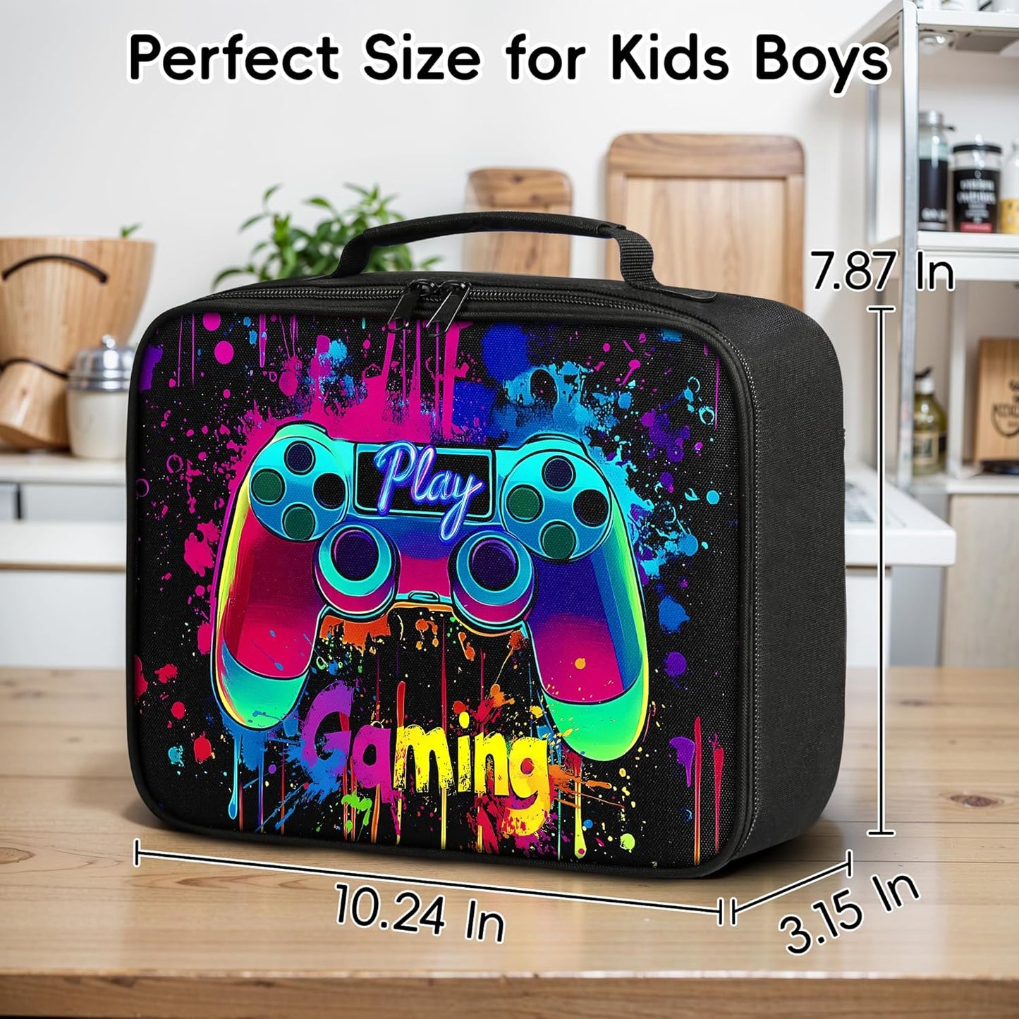 Gamer Lunch Box for Boys, Insulated Reusable Video Game Lunch Bag Portable Waterproof Leakproof Lunch Tote Bag Game boy Lunch Box for School Picnic Travel Back to School Gifts (playing game)