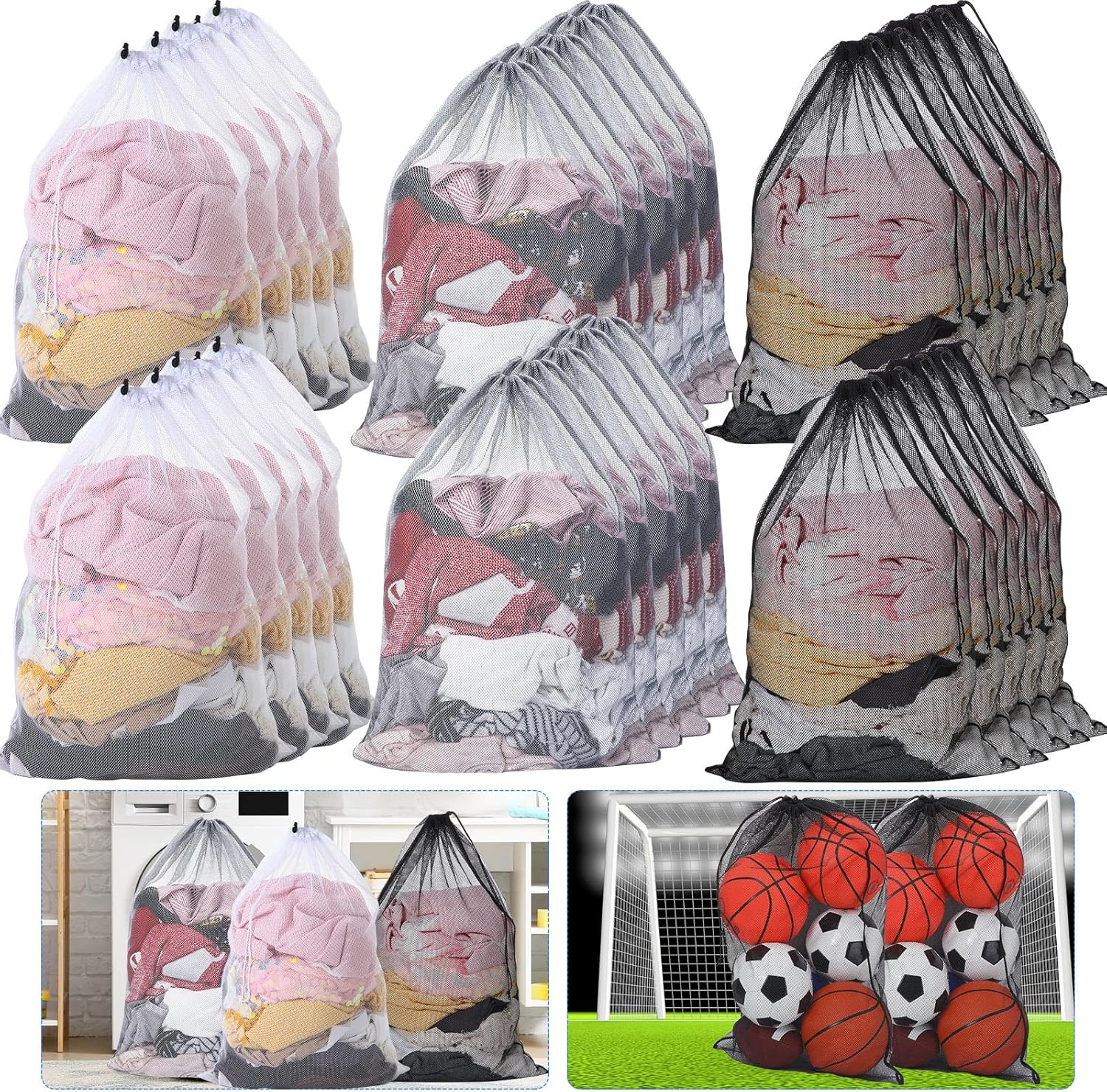 Berlune 30 Pack 24 x 36 Inches Large Mesh Bags for Laundry, Wash bags, Sturdy Mesh Material Closed
