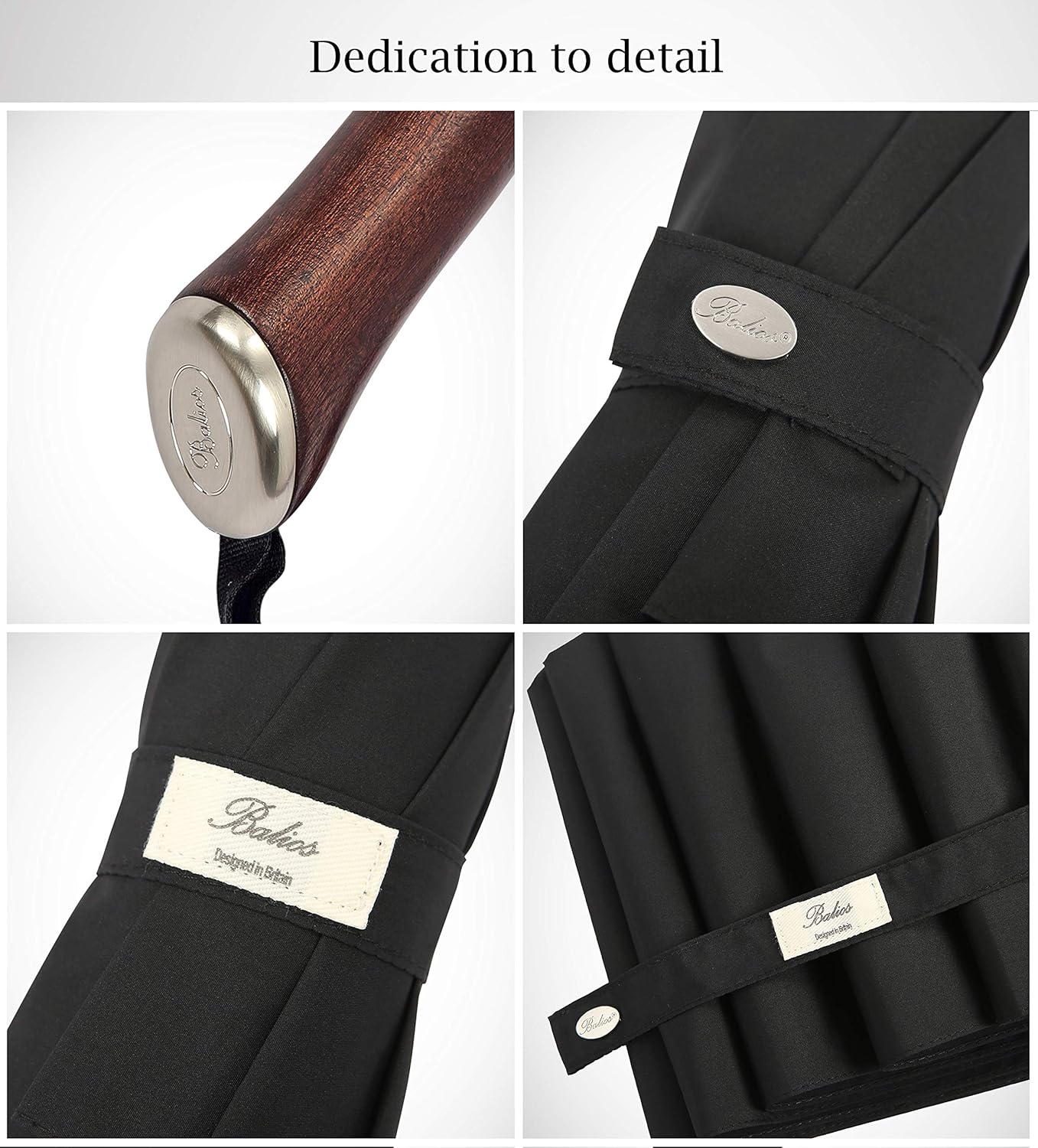 Balios (Designed in UK) Travel Umbrella Luxurious Golden Hardwood Handle Auto Open & Close