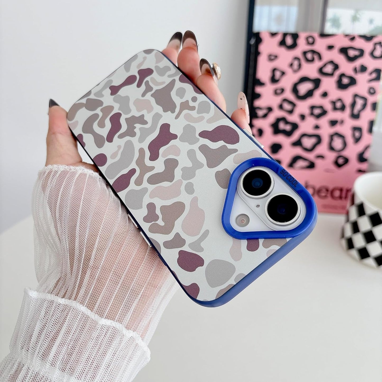 for iPhone 17 Case, Vintage Camo Pattern Design for Men Boys Teens, Cool Camouflage Shockproof Protective Cover for Girls Women - Blue