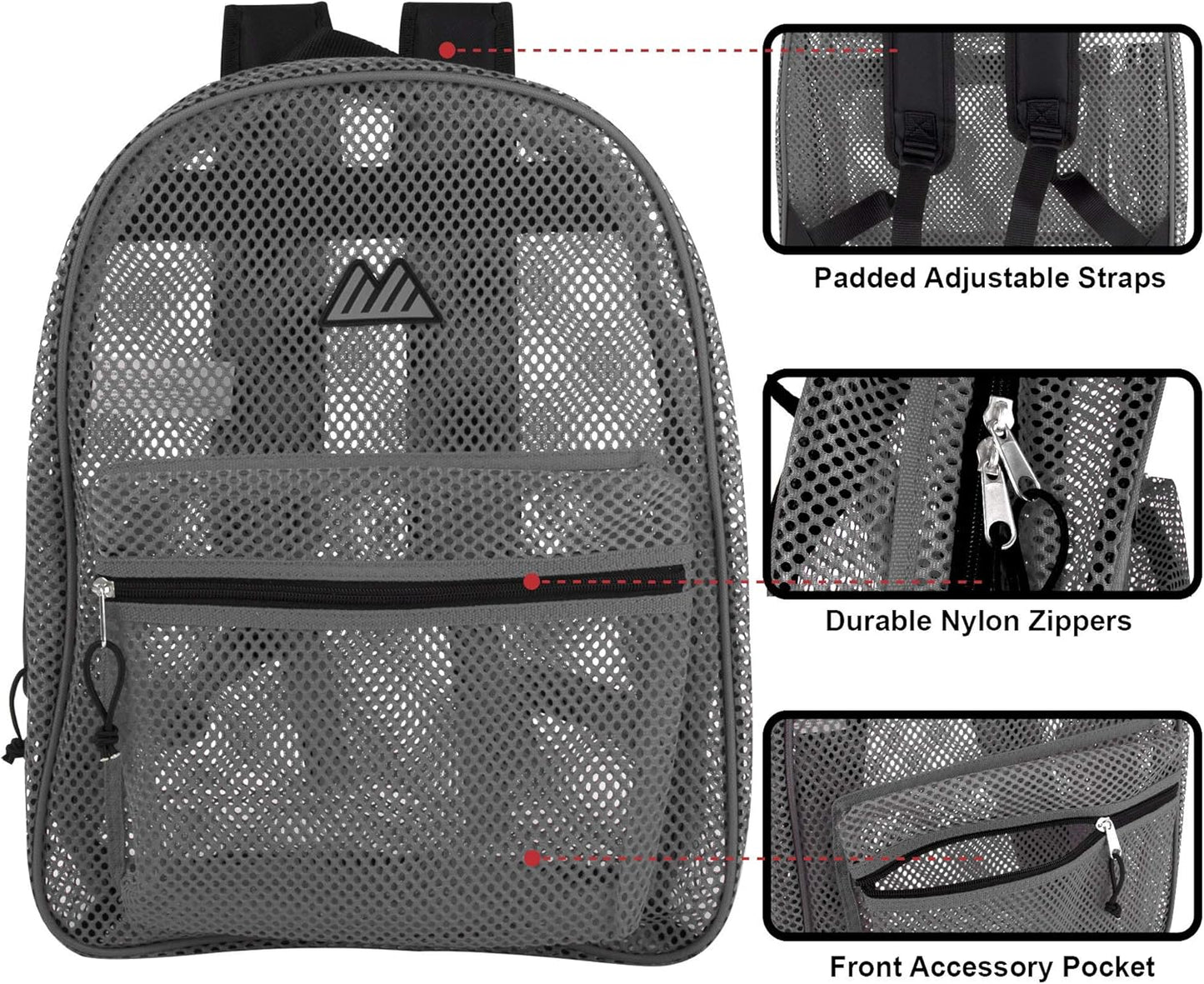 Summit Ridge Mesh Backpacks for Kids, Adults, School, Beach, and Travel, Colorful Transparent Mesh