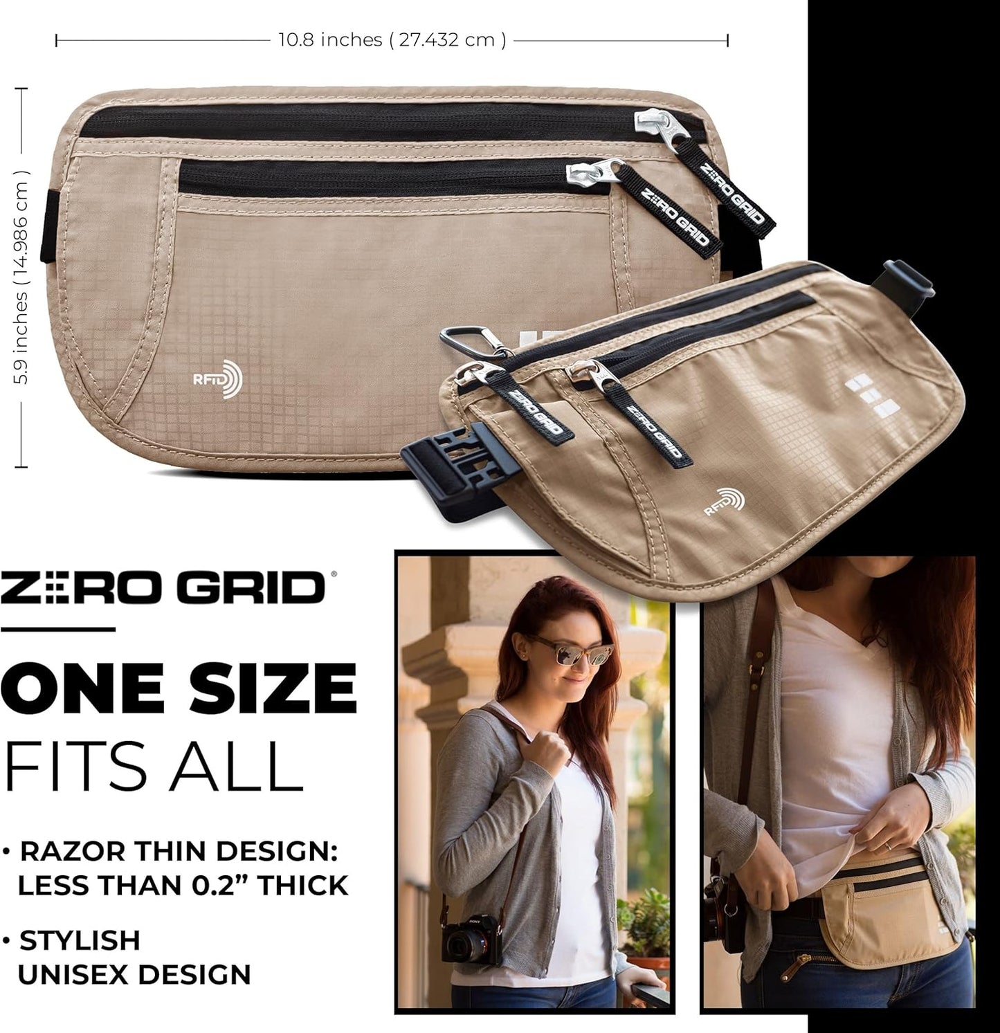 Money Belt for Secure Travel - RFID Blocking Slim Passport Holder - Hidden Waist Pouch for Cash, Credit Cards, Documents - Concealable Under Clothes, Water-Resistant Slim Fanny Pack for Men and Women
