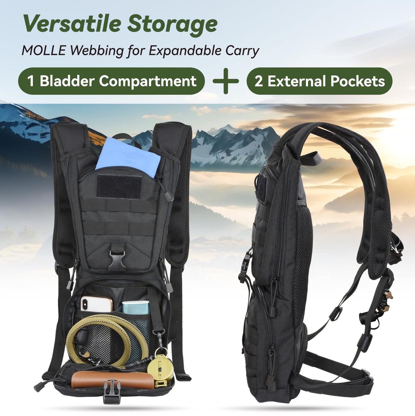 MARCHWAY Tactical Molle Hydration Pack Backpack with 3L TPU Water Bladder, Military Daypack for