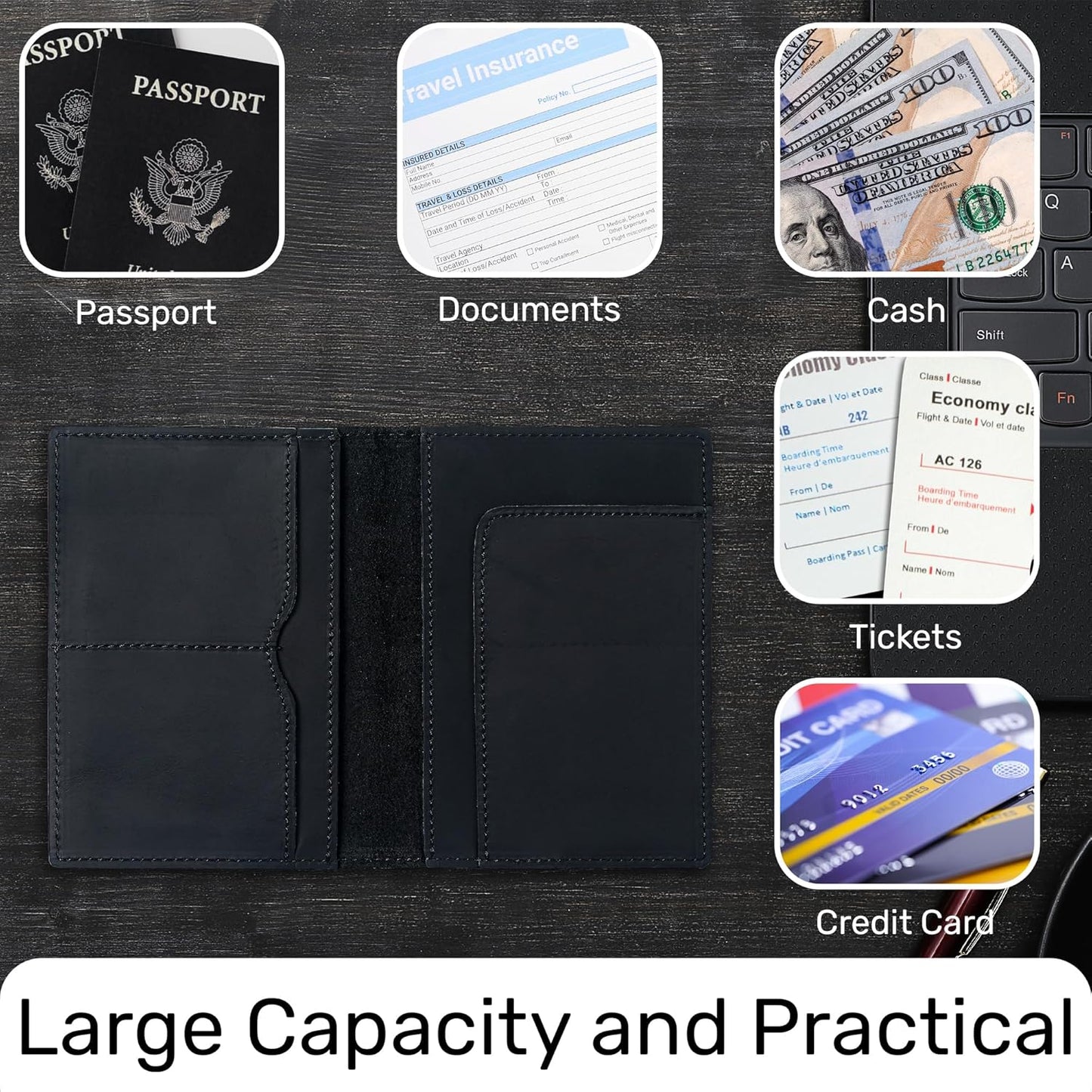 HIFA Leather Passport Holder, Handmade Passport Cover with Card and Ticket Slot - Genuine Leather, Elegant Design, Easy Access - Passport Case, Passport Wallet, Passport Holder