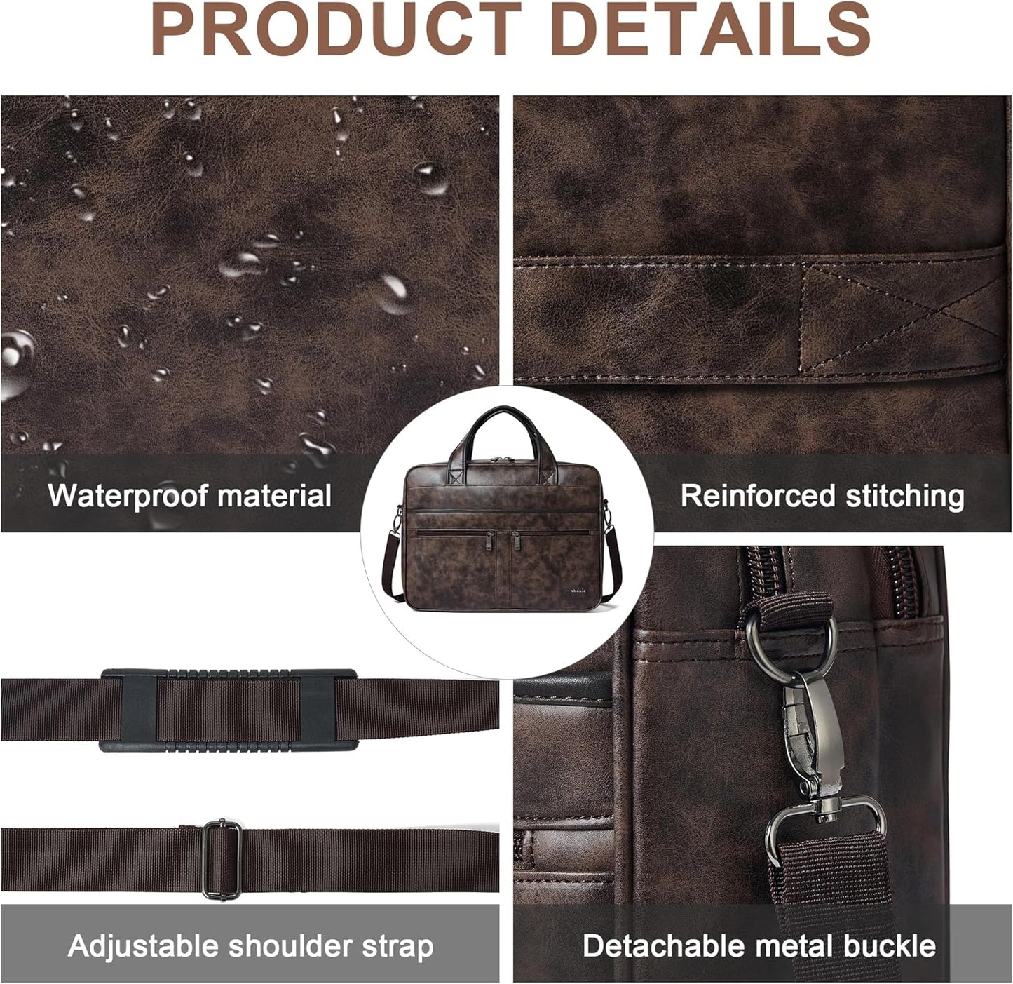 Shrrie Leather Messenger Bag for Men&Women 16 inch Laptop Bag,Water-Resistant Retro Leather Briefcase for Men Business,Work