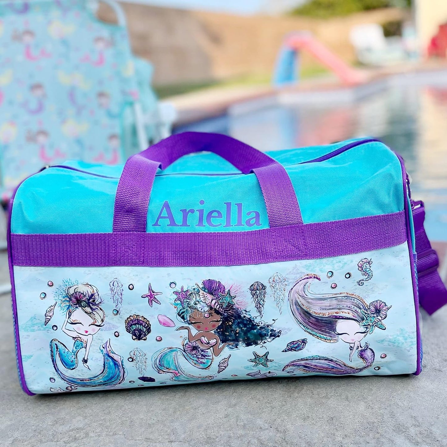 Personalized Kids 18 Inch Duffel Bag for Sports, Travel and Sleepover - Mermaids