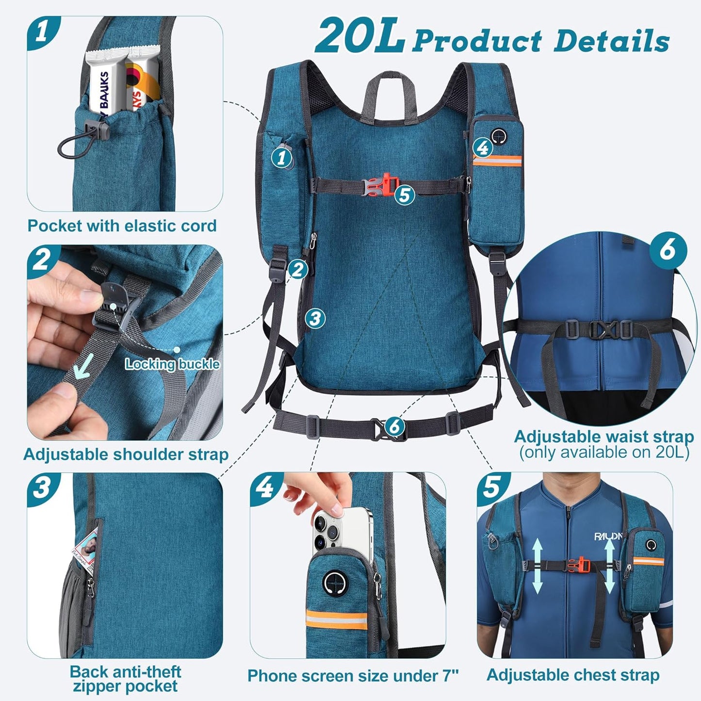20L Small Hiking Backpack for Men Women Foldable Packable Back Pack Ultralight Hiking Daypack for Travel Camping Outdoor, Turquoise