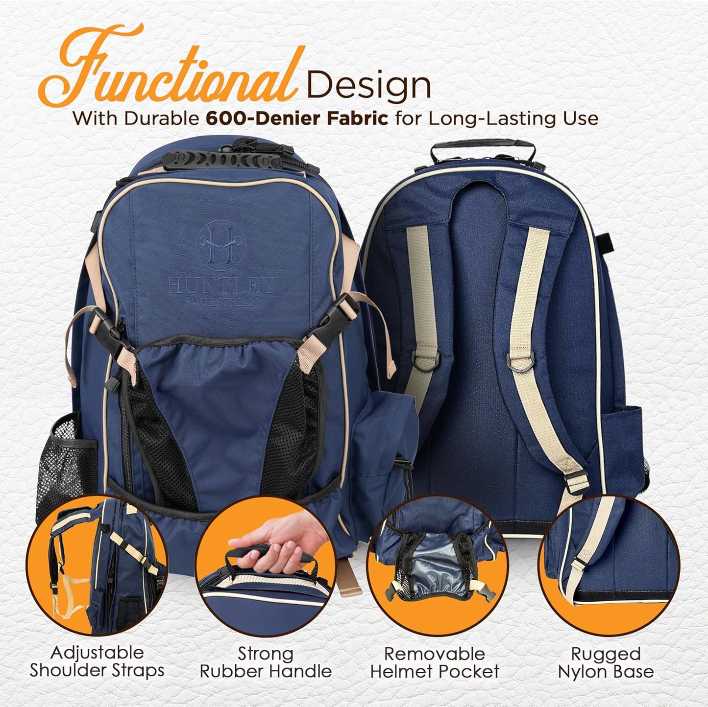 Huntley Equestrian Deluxe Heavy Duty Nylon Exterior Storage Fabric Backpack Adjustable Shoulder Straps