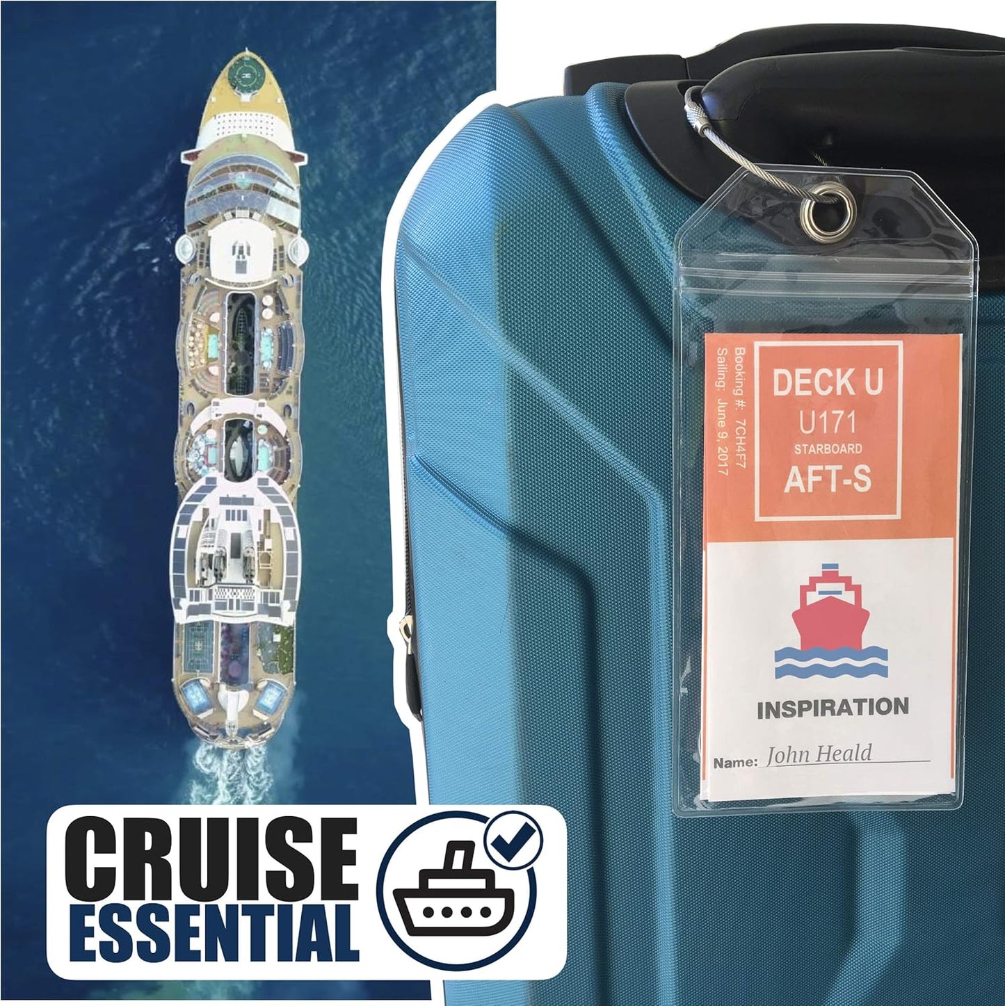Cruise On Cruise Luggage Tag Holde [4 Pack] - Fits All Carnival & Seabourn Ships & Tags - Cruise Essentials 2025 & 2026 - Waterproof & Clear Luggage Tags